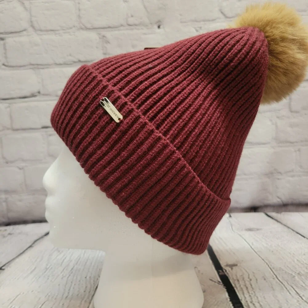 Steve Madden Women's Ribbed Furry Pom Pom Beanie